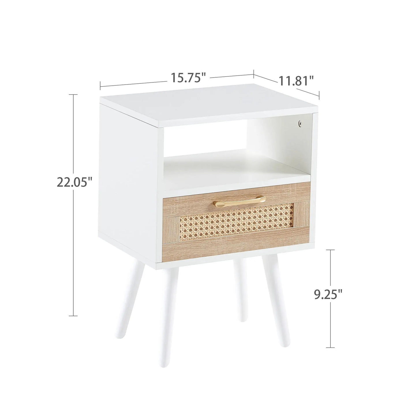 15.75" Rattan End Table With Drawer And Solid Wood Legs, Modern Nightstand, Side Table For Living Room, Bedroom by HouseOfZazla