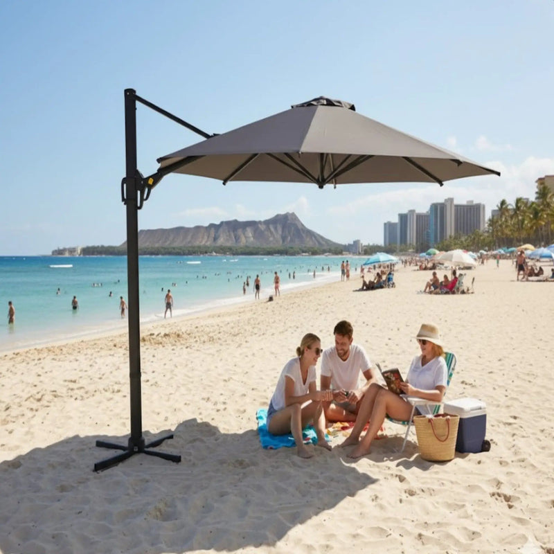 Round Cantilever Patio Umbrella With 360 Rotation & Infinite Tilt Adjustment by HouseOfZazla
