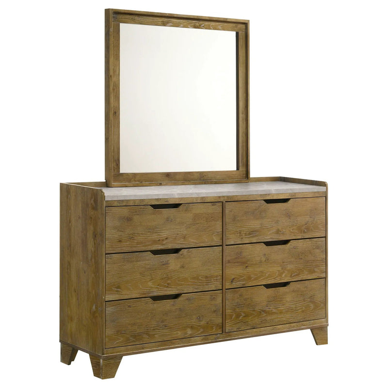 Henderson 6-drawer Bedroom Dresser with Mirror Medium Oak by Unique Piece Furniture