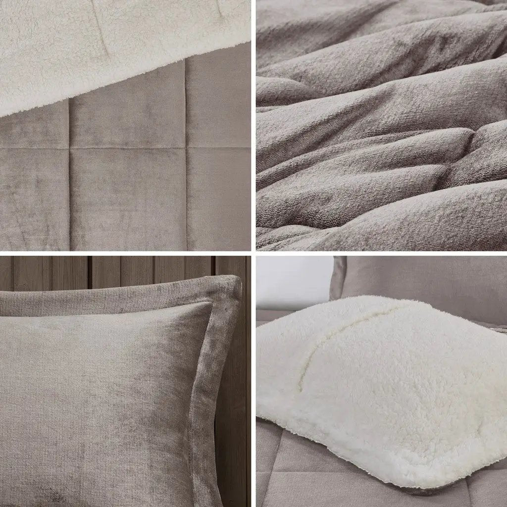 Full/Queen Plush to Sherpa Down Alternative Comforter Set by HouseOfZazla
