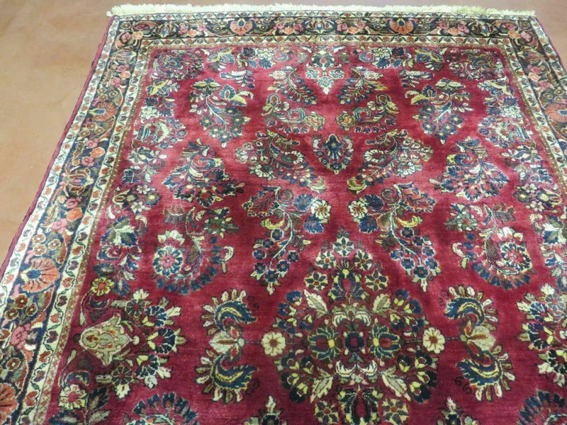 Persian Sarouk Rug 4x6, Red, Floral, Antique by Jewel Rugs