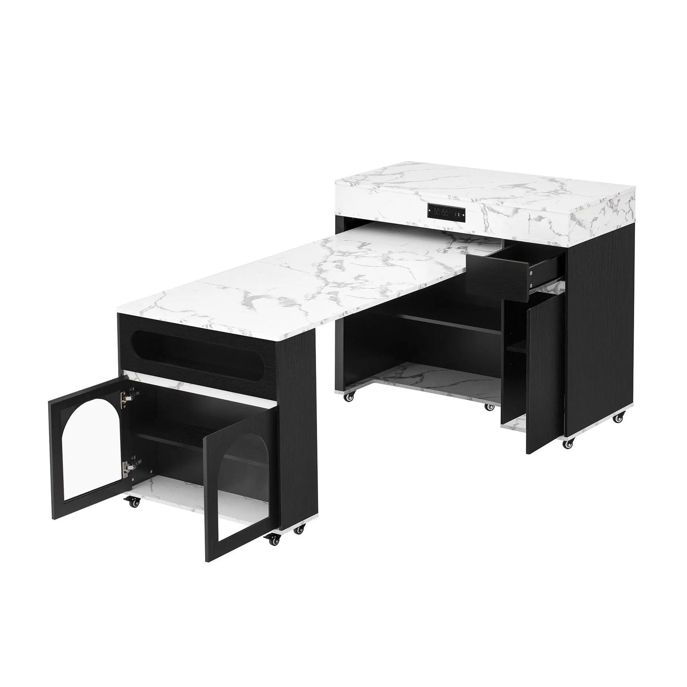 Extendable Dining Table With Folding Top, Rolling Kitchen Island With Drawers And Power Outlet by HouseOfZazla