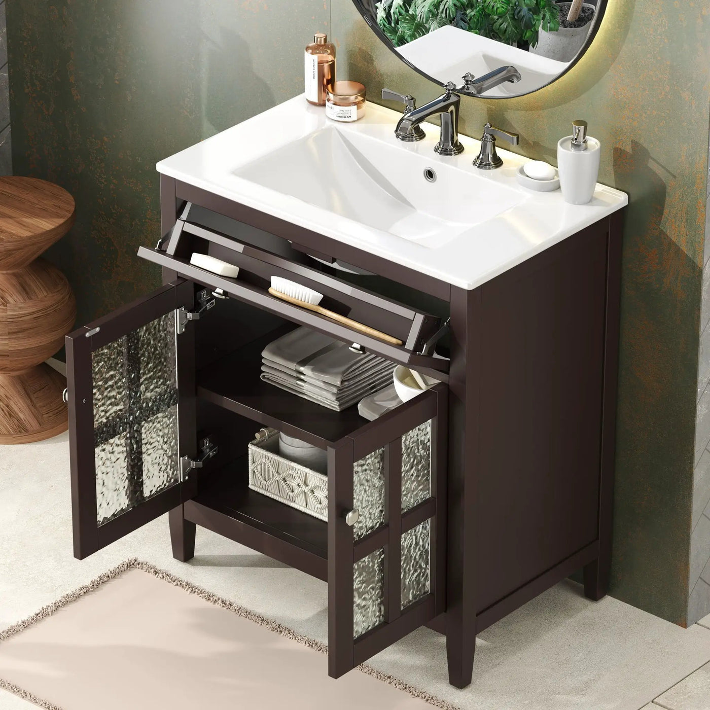 Bathroom Vanity With Ceramic Sink, Adjustable Shelf & Tip Out Tray by HouseOfZazla