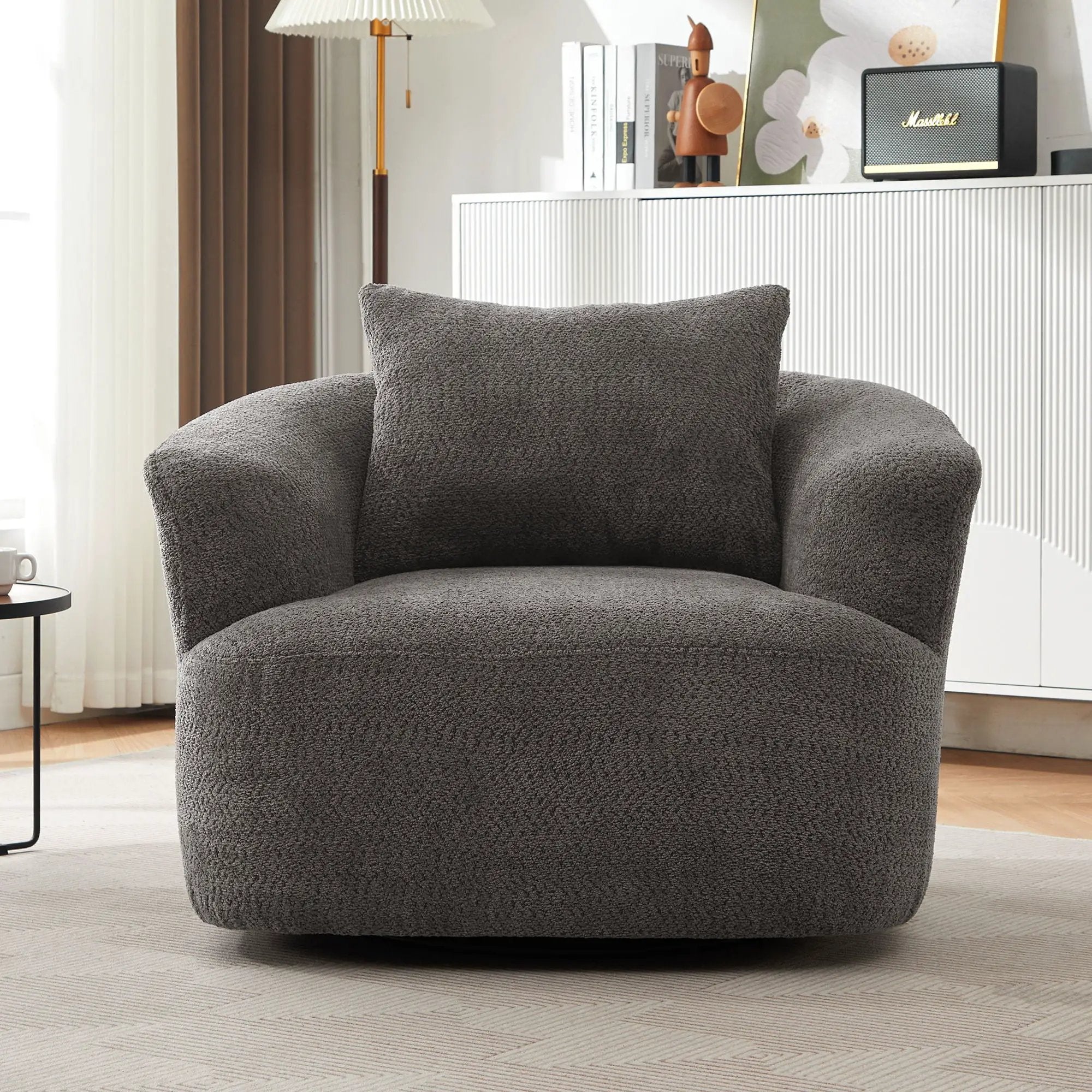360° Swivel Barrel Sofa Chair With Throw Pillow, Upholstered Accent Chair by HouseOfZazla