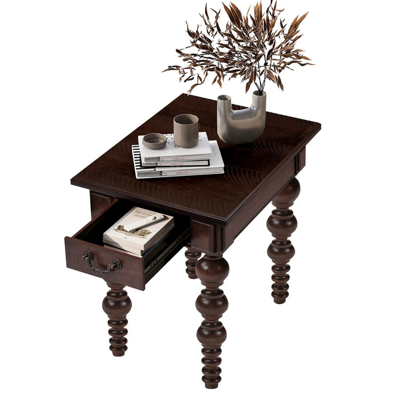 Solid Wood End Table with Drawer in Espresso Finish by HouseOfZazla