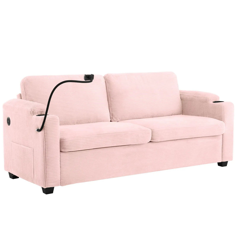 Sleeper Sofa Loveseat Sofa With Full Size Mattress, 2 USB Ports, 2 Cup Holders, 2 Side Pockets And Phone Holder by HouseOfZazla