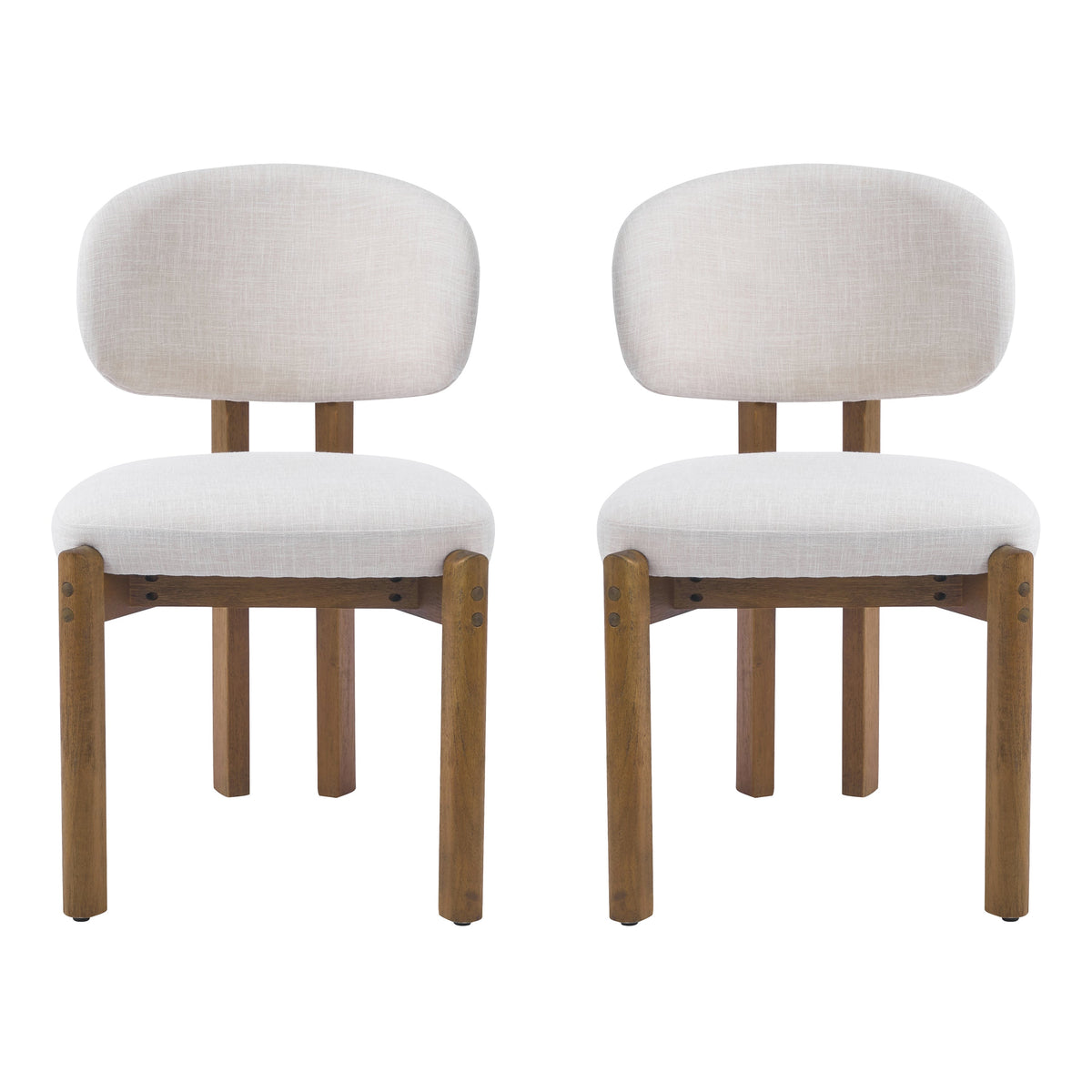 Beige Upholstered Mid-Century Dining Chair with Walnut Frame - Beige, photo 3 of 10