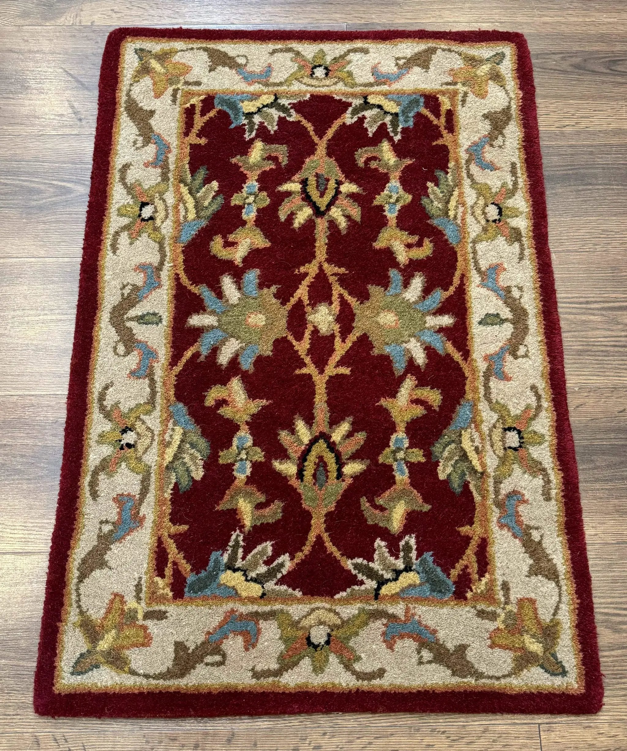 Small Floral Wool Rug 2x3, Safavieh Heritage Collection, Dark Red & Cream by Jewel Rugs