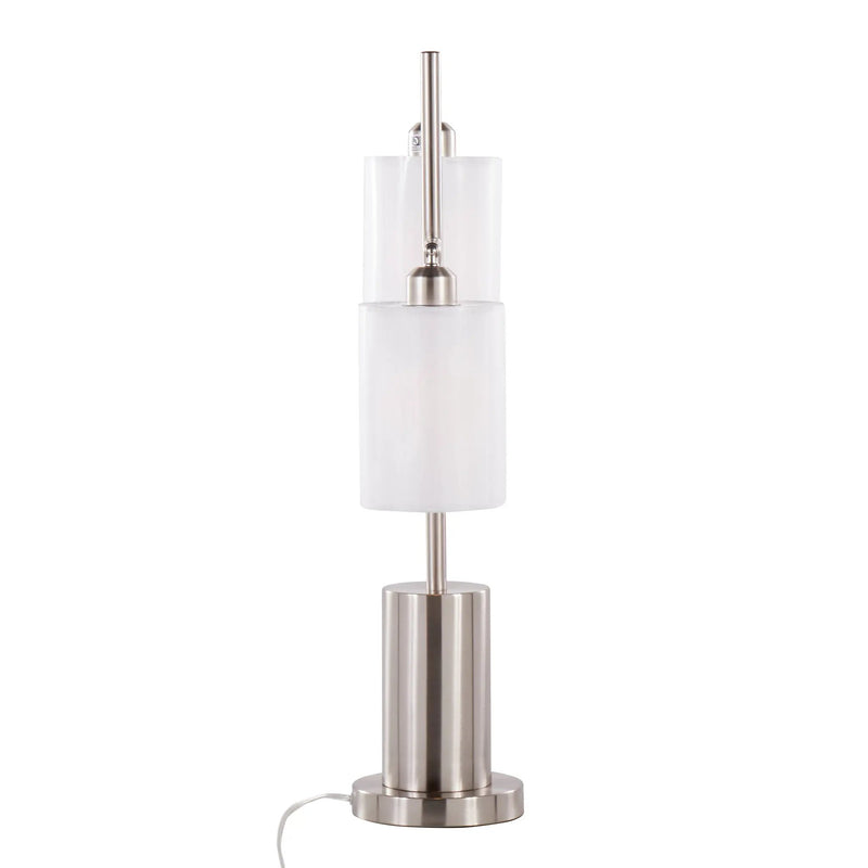 Cannes Contemporary Table Lamp in Nickel Metal with White Shades by HouseOfZazla