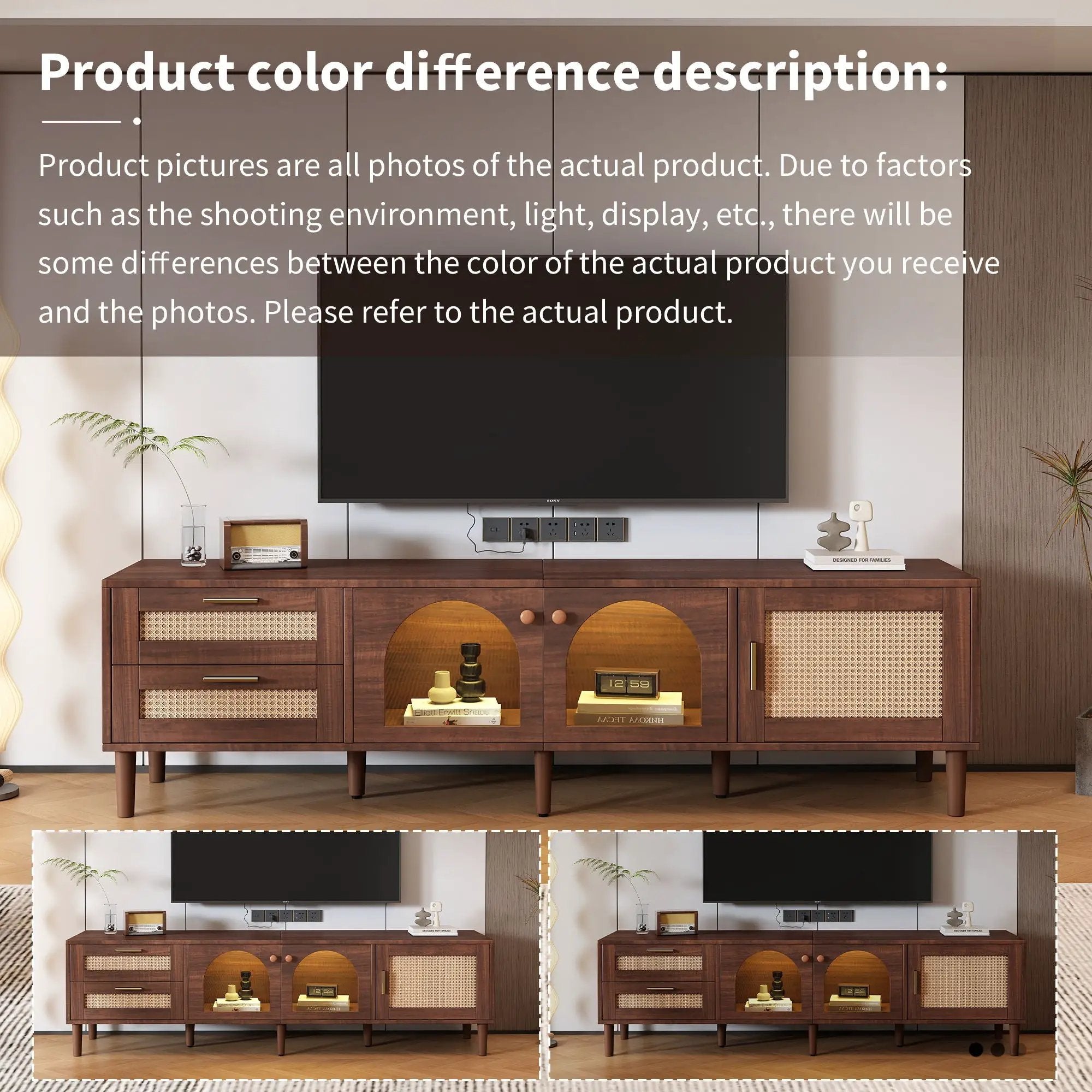 TV Stand With 3 Cabinets & 2 Drawers, LED Light Media Console For TVs Up To 80" - Dark Brown by HouseOfZazla