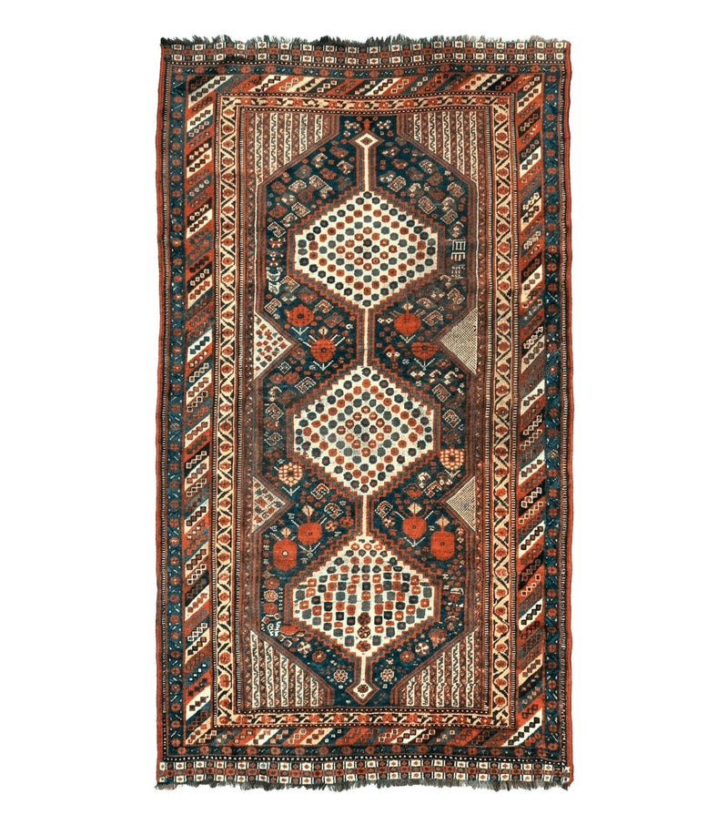 Antique Persian Shiraz Rug 5x8, Khamseh Tribal Wool 1920s Carpet, Navy Blue by Jewel Rugs