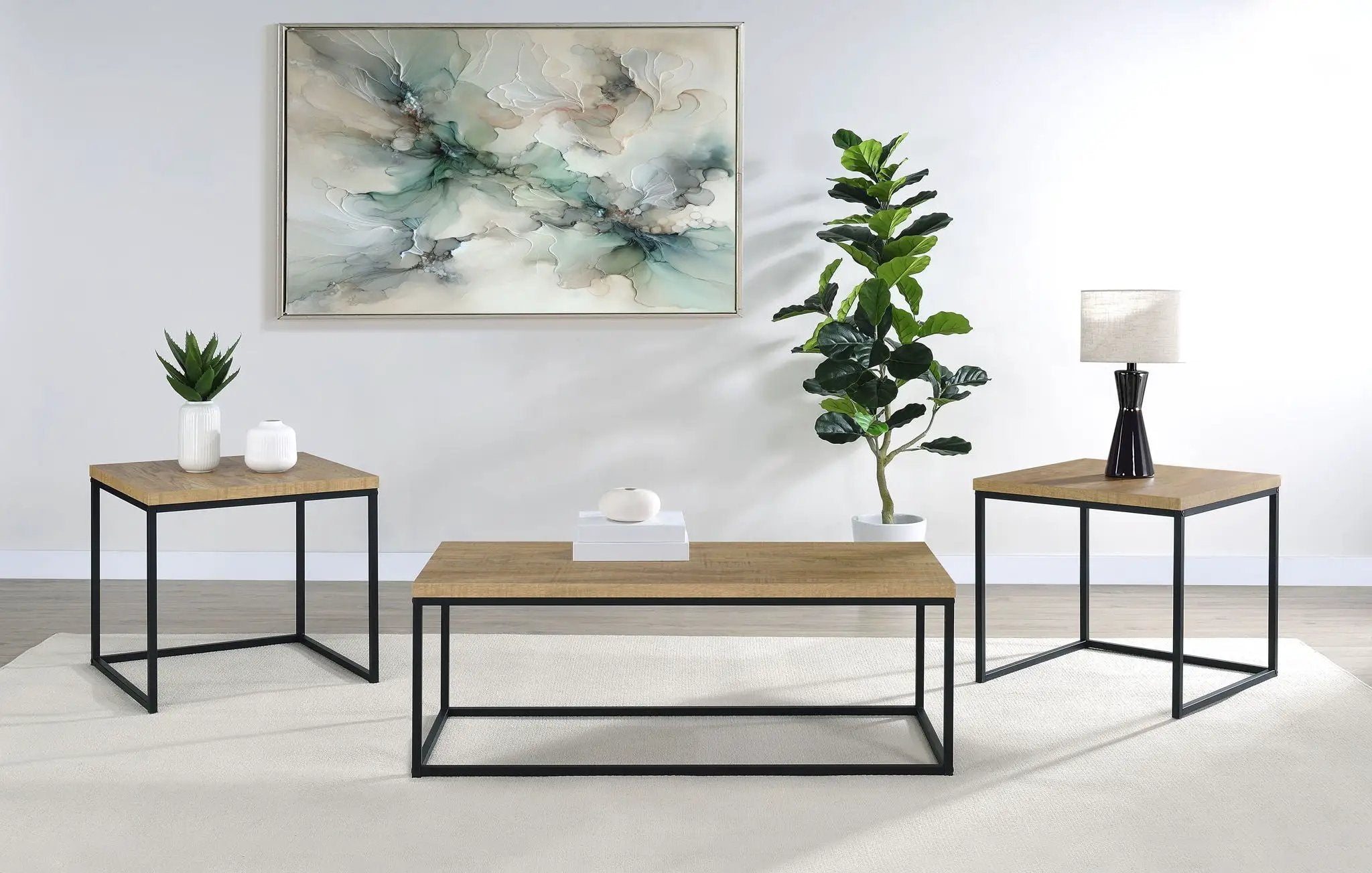 Straden 3-piece Engineered Wood Coffee Table Set Mango and Black by Unique Piece Furniture