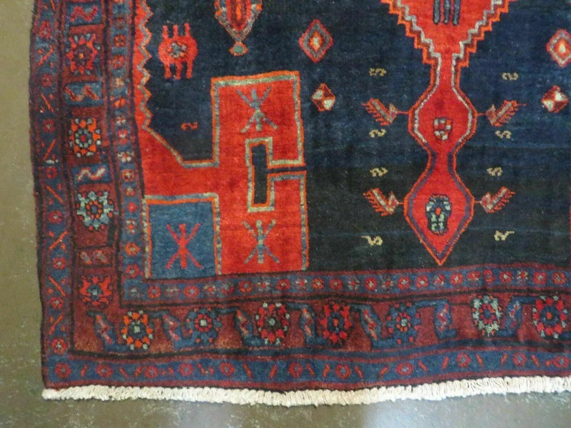 4' 6" X 8' 2" Antique Handmade India Tribal Geometric Wool Rug Red Blue # 129 by Jewel Rugs