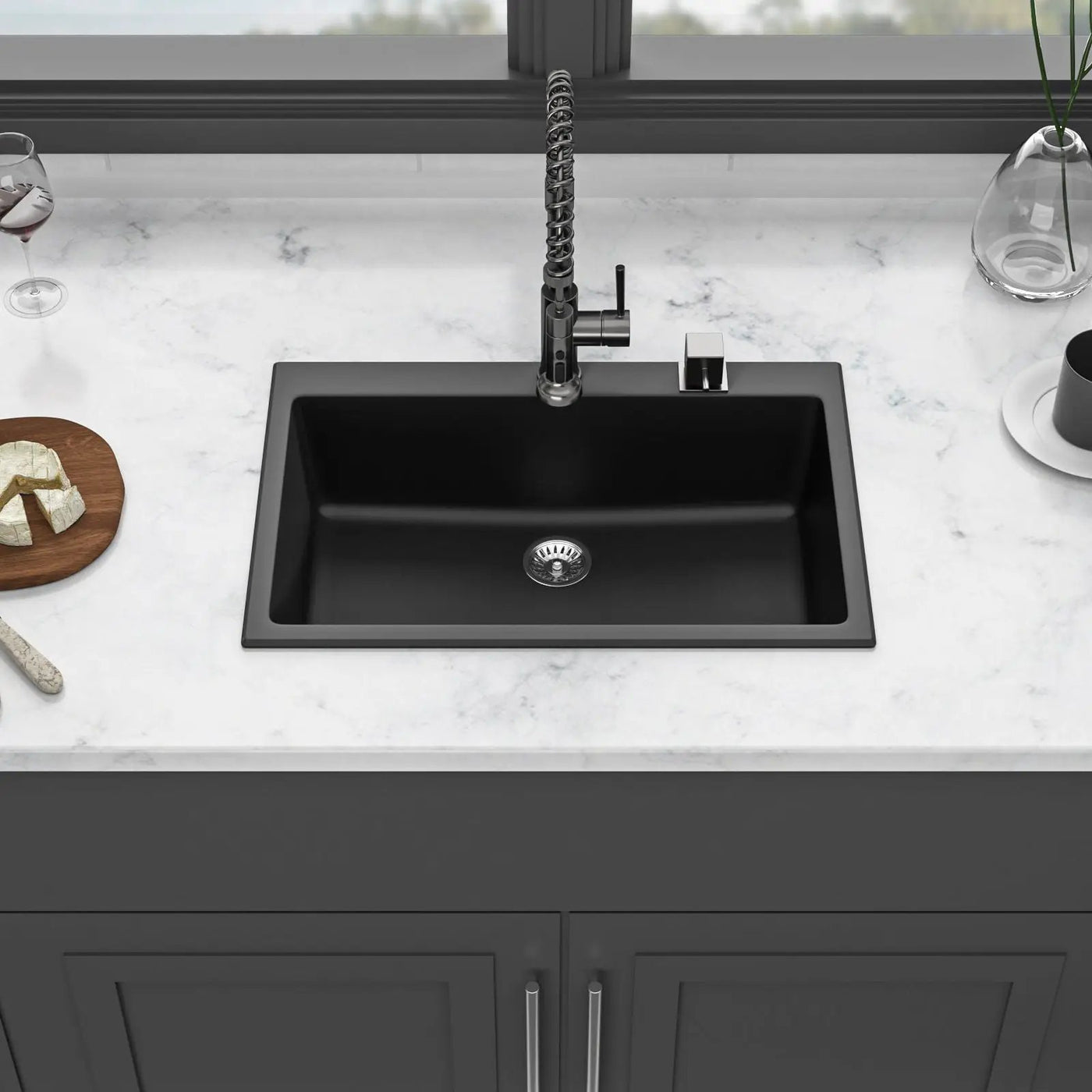 Quartz Kitchen Sink, Granite Composite, Drop In Sink With Durable Design by HouseOfZazla