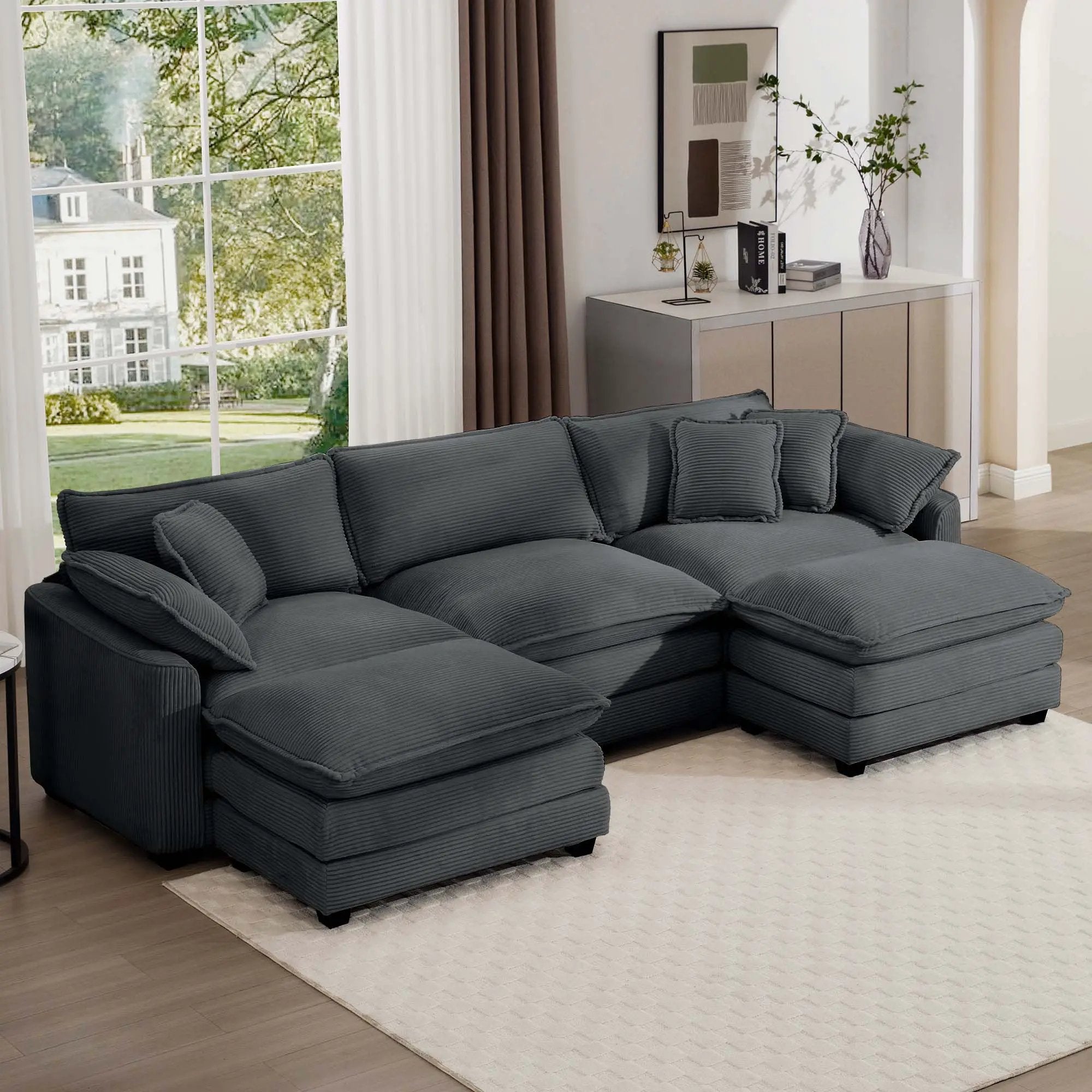 Modern Oversized Modular Cushion Sofa With Ottoman, Low Back, Deep Seating Sofa Set by HouseOfZazla