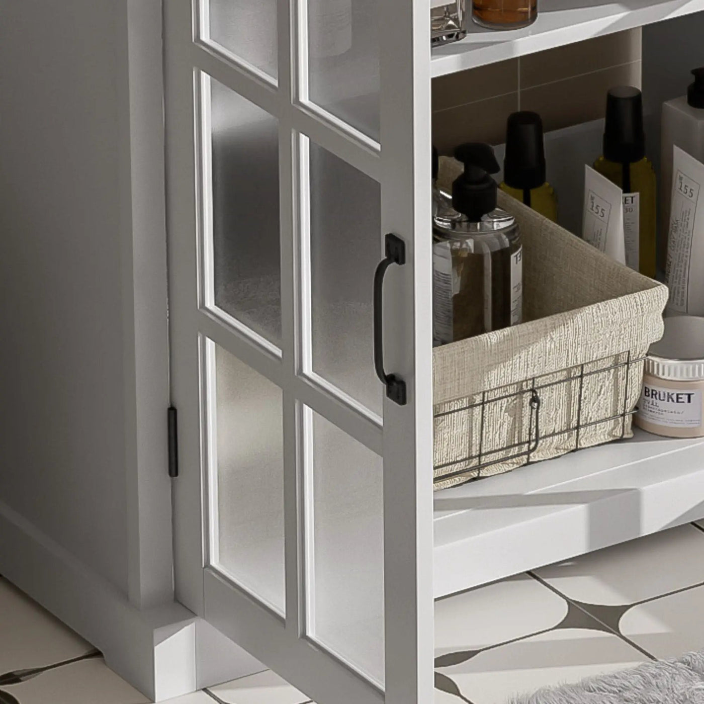 Modern Bathroom Vanity With Ceramic Sink, Tempered Blurred Glass Doors by HouseOfZazla