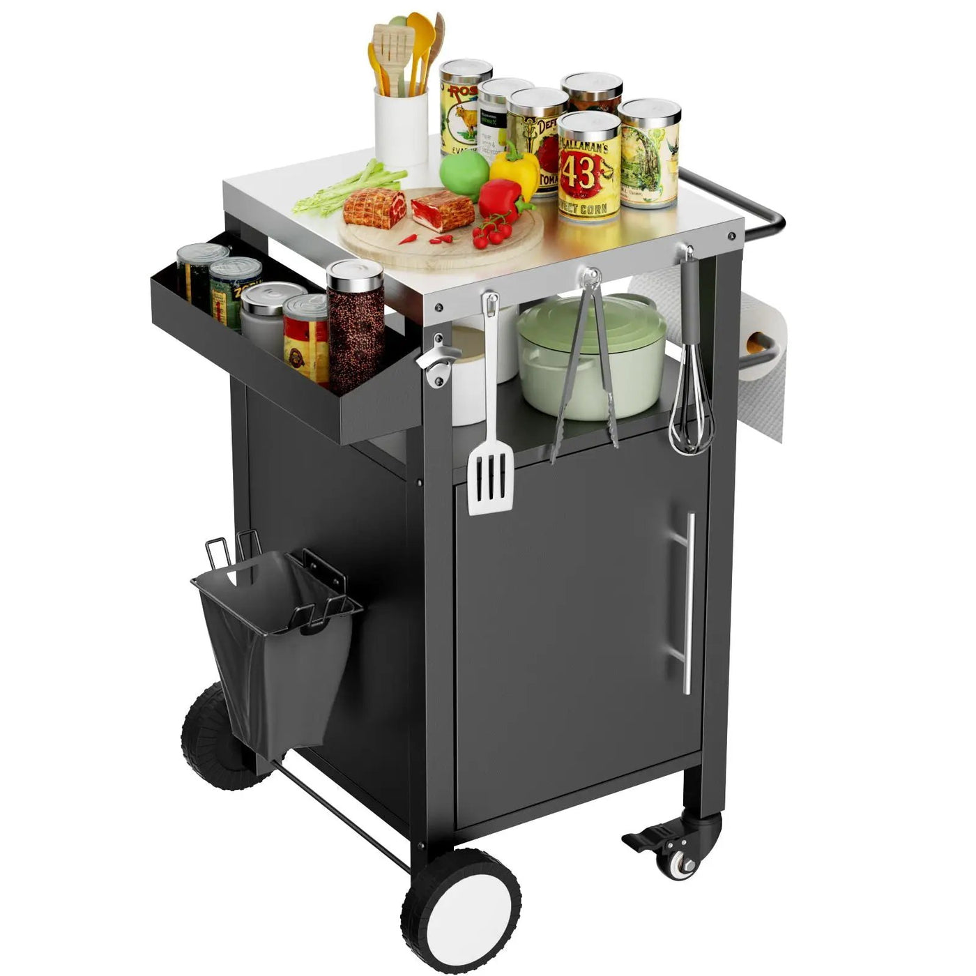 Outdoor Grill Cart With Storage, Rolling Bar Cart With Hooks And Spice Rack Stainless Steel by HouseOfZazla