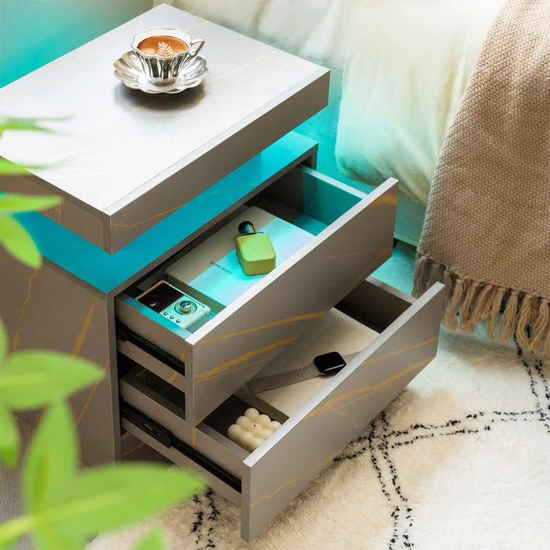 Modern LED Bedside Table with Two Drawers by HouseOfZazla