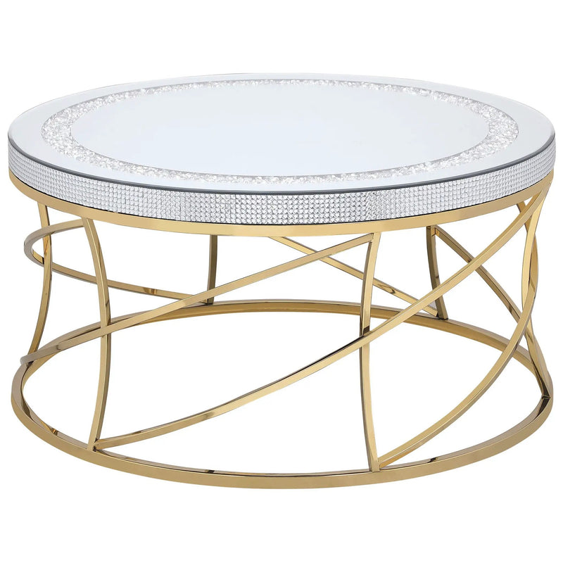 Elise Round Mirror Top Stainless Steel Coffee Table Gold by Unique Piece Furniture