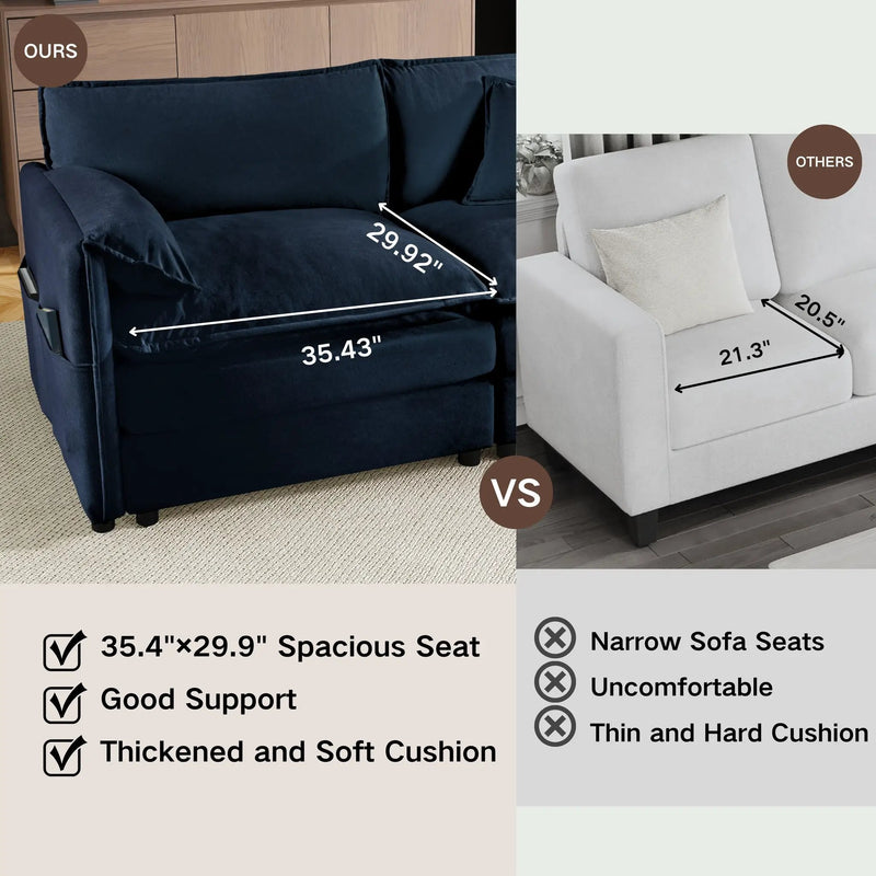 Oversized Deep Seat Sectional Sofa Modern Chenille Cloud Couch Large 3 Seater Modular Sofa with 3 Pillows by HouseOfZazla