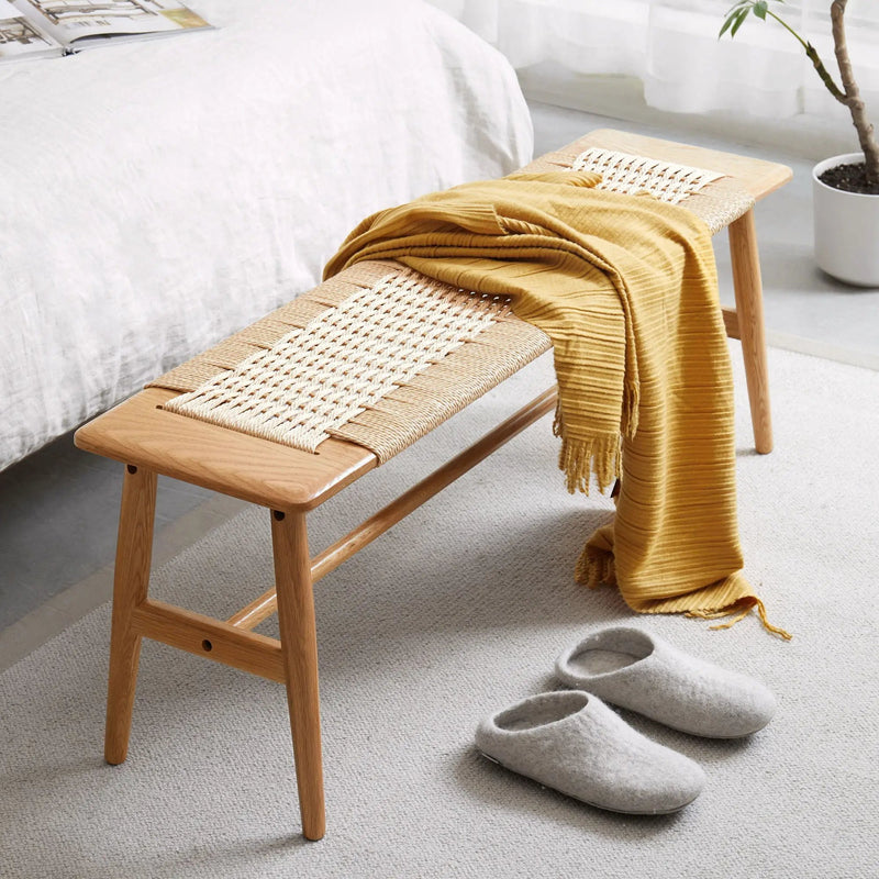 Woven Design Dining Bench For Dining Room, Bedroom - Natural Oak by Unique Piece Furniture