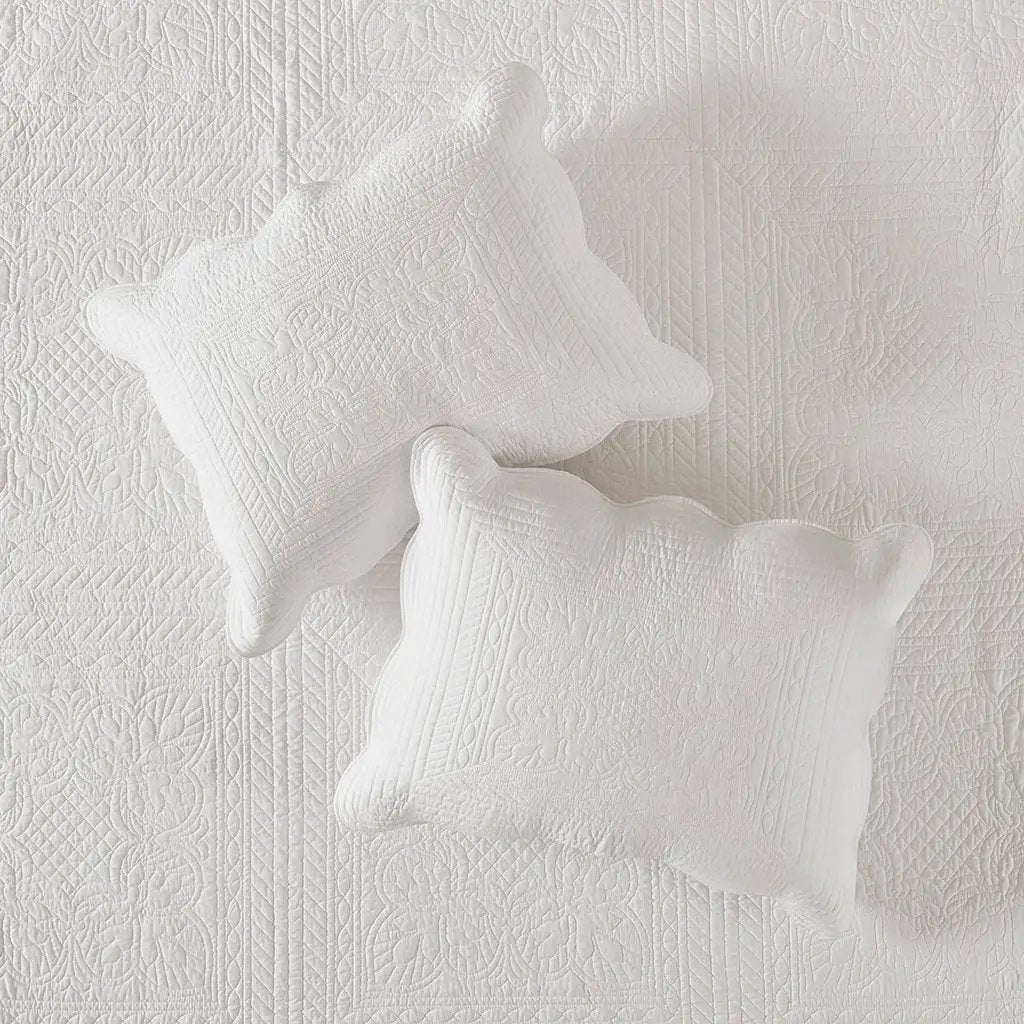 3 Piece Reversible Scalloped Edge Quilt Set White Full/Queen by HouseOfZazla