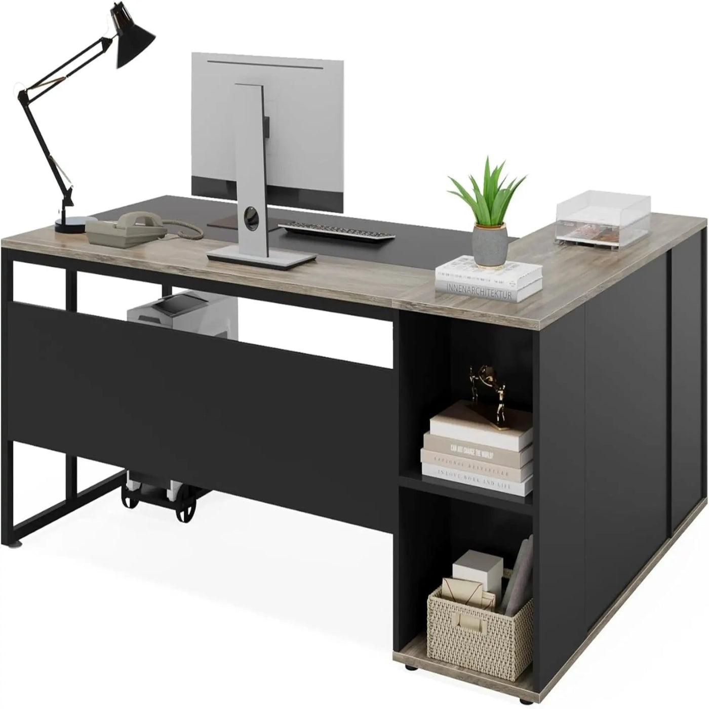 L-Shaped Executive Desk With Cabinet Storage by HouseOfZazla