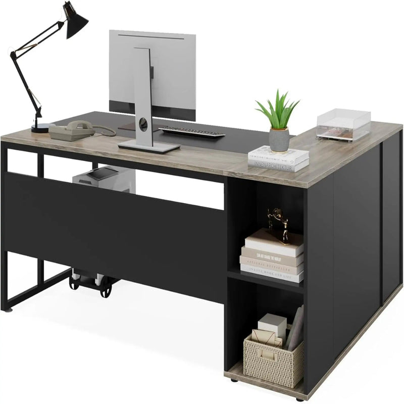 L-Shaped Executive Desk With Cabinet Storage by HouseOfZazla