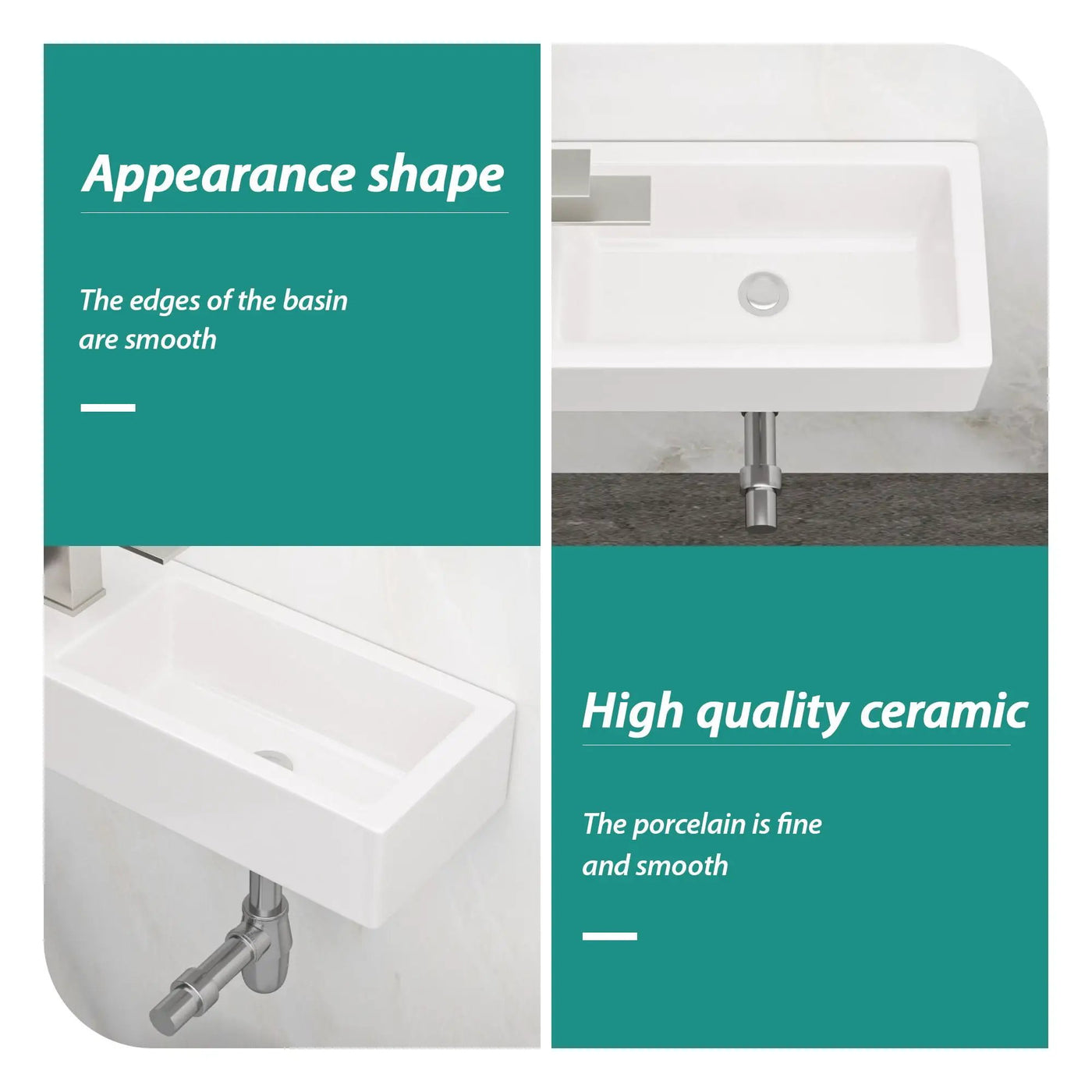 Modern Ceramic Rectangle Wall Mount Bathroom Sink With Single Faucet Hole by HouseOfZazla