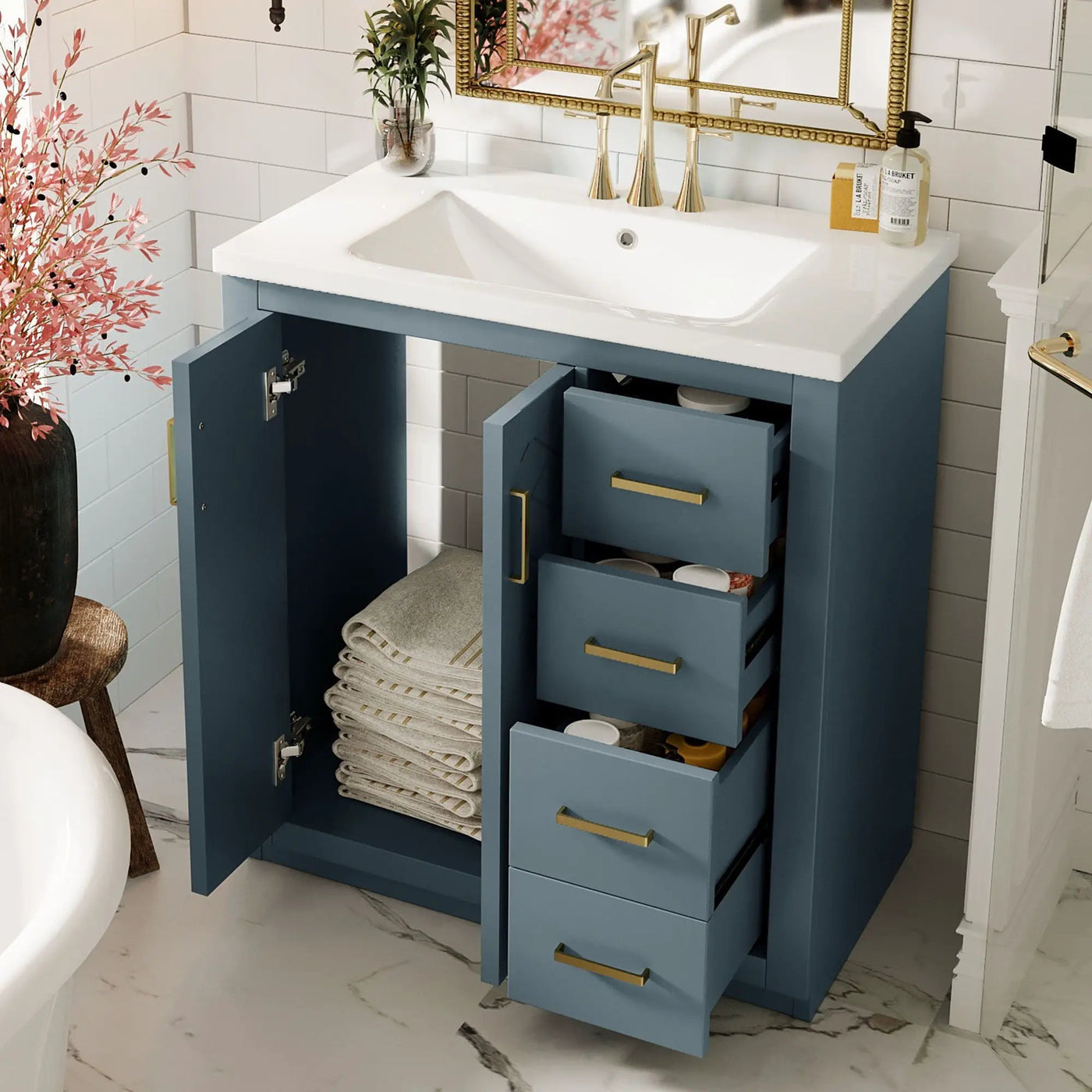 Bathroom Vanity With Sink, Storage Cabinet, Freestanding Set With 3 Drawers & Soft Closing Doors by Unique Piece Furniture