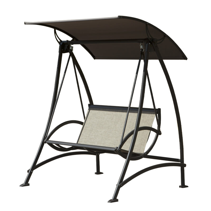 2-Seat Patio Swing Chair with Adjustable Canopy and Steel Frame