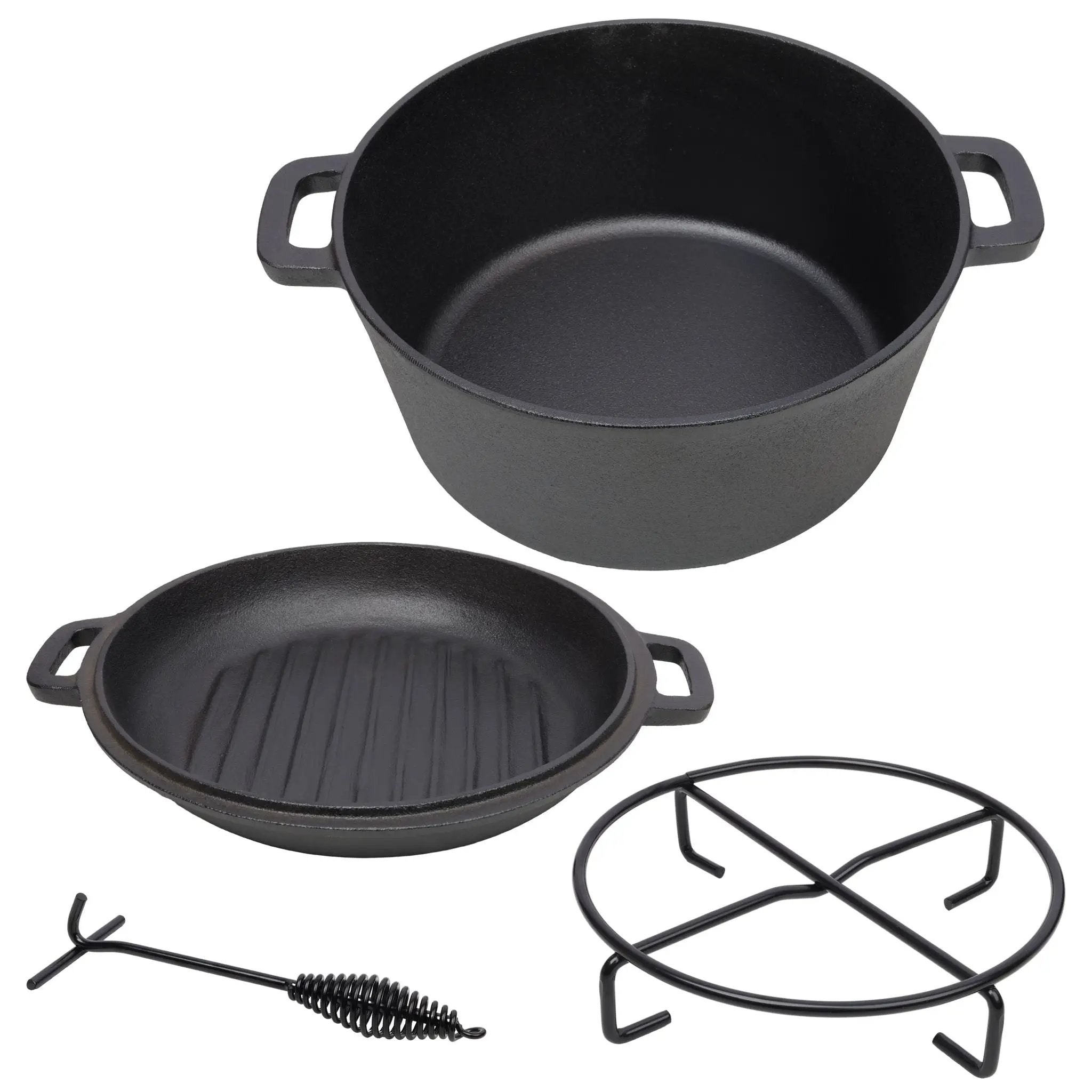 Pre-Seasoned 3 in 1 Cast Dutch Oven with Skillet Lid, 5 Quart - Black by HouseOfZazla