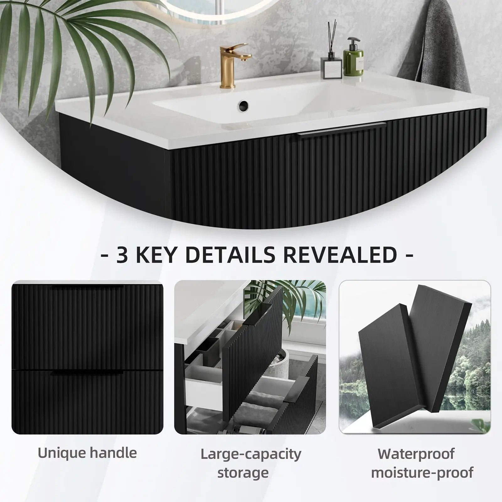 Modern Wall Mounted Floating Bathroom Vanity With Sink And Drawers by Unique Piece Furniture