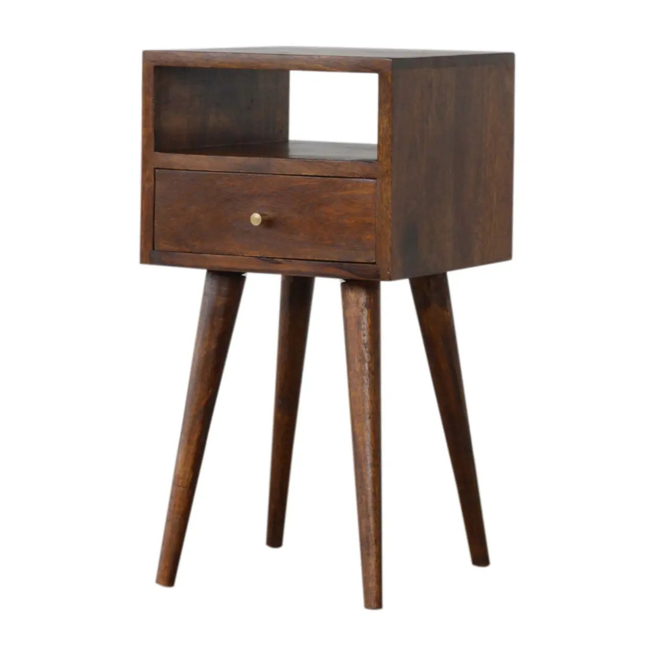 Solid Wood Mini Nightstand, 1-Drawer, 1 Open Slot, Chestnut by HouseOfZazla