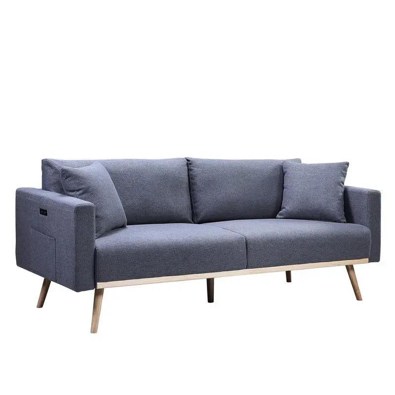 Easton - Fabric Sofa With USB Charging Ports Pockets And Pillows by HouseOfZazla