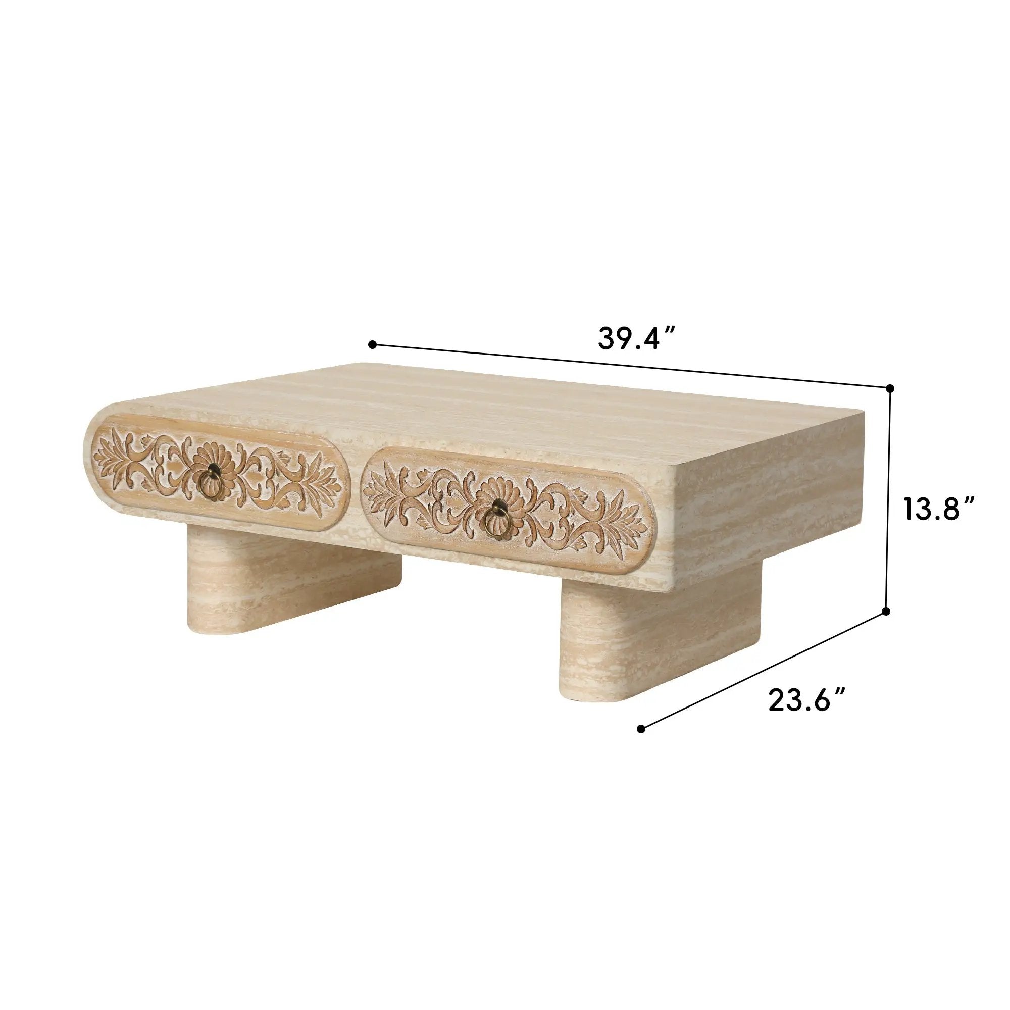 Rounded Edge Coffee Table with Flower Pattern Solid Wood Drawer by HouseOfZazla