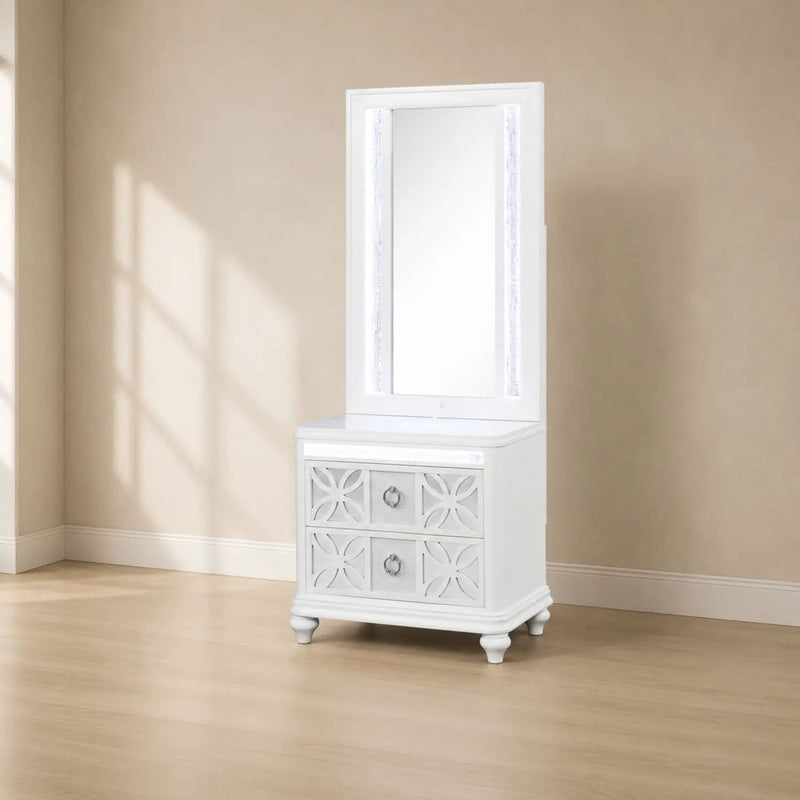 Abigale - Nightstand With Mirror Top, LED Lighting (Includes Mirror And Nightstand) - White by HouseOfZazla