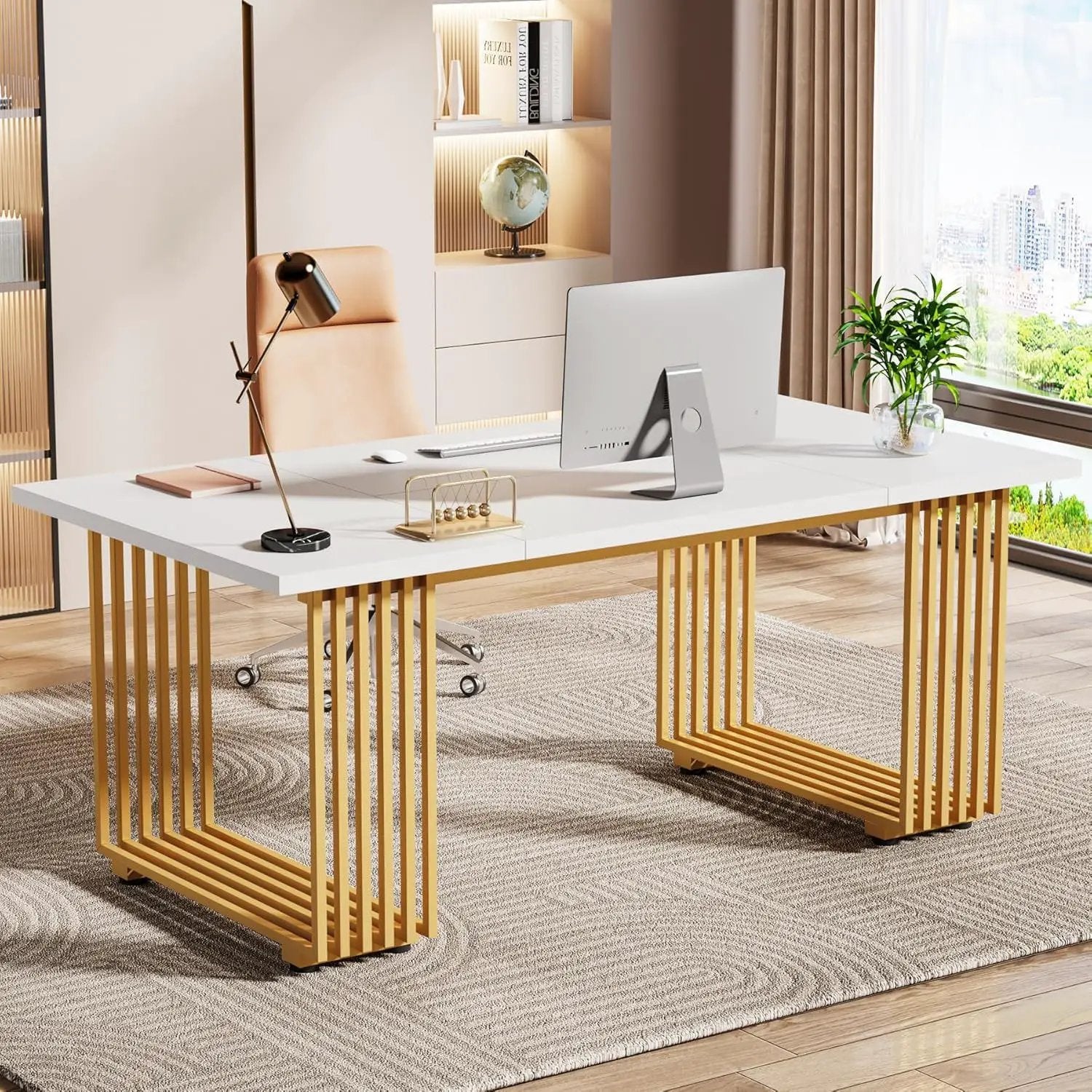 Office Executive Desk For Home Office - White / Gold by HouseOfZazla