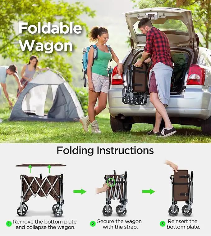 Beach Wagon,CollapsibleWagon 220lbs with Big Wheels Foldable Wagon Carts,Portable Utility for Garden Grocery Sports Camping All Terrain-Khaki by GreenHaven Gardens