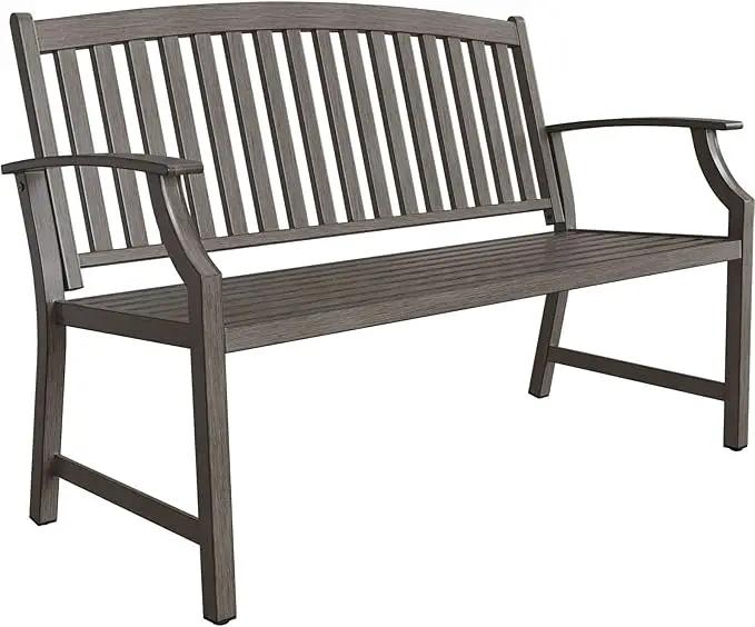 Grand patio Outdoor Bench Garden Bench with Metal Armrests and Seat, Bench with Aluminum Back for Outdoors Lawn Yard Porch, Savannah Gray by GreenHaven Gardens