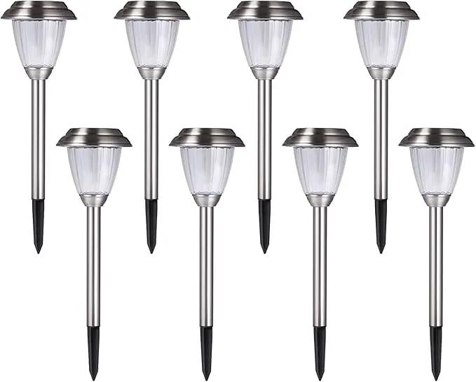Solar LED Outdoor Lights 8-Pack Stainless Steel Pathway Landscape Lights for Outdoor Path Patio Yard Deck Driveway and Garden, (Silver) by GreenHaven Gardens