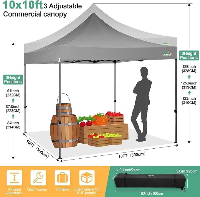 COBIZI 10x10 Pop Up Canopy Tent with 4 sidewalls Commercial Heavy Duty Canopy UPF 50+ All Weather Waterproof Outdoor Canopy Wedding Tents for Parties Gazebo with Roller Bag, Grey (Windproof Upgraded) by GreenHaven Gardens