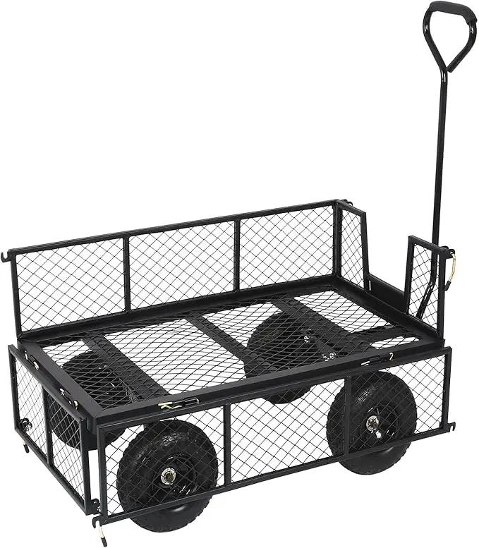 BILT HARD 10" Flat Free Tires Heavy Duty Garden Cart with 180° Rotating Handle and Removable Sides, 4 Cu.Ft 400 lbs Capacity Utility Steel Wagons for Outdoor by GreenHaven Gardens