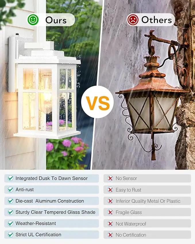 White Outdoor Light Fixture, 2 Pack Dusk to Dawn Exterior Lighting Fixtures, Anti-Rust Porch Lights, Dusk to Dawn Outdoor Lighting for House, Garage, Garden, Entryway, Doorway by GreenHaven Gardens