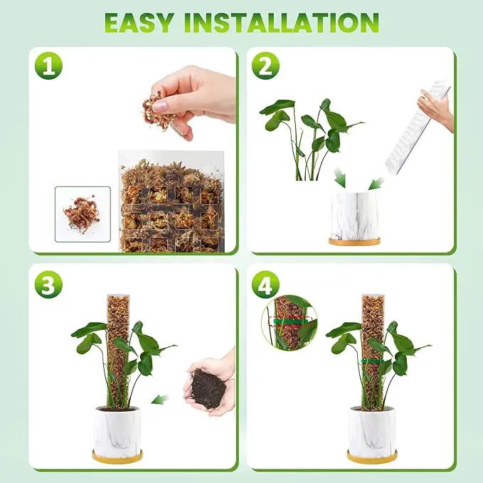EOX 4 Pcs 15 Inch Plastic Moss Pole for Plants Monstera Set with 150g Sphagnum Moss, Plant Poles for Climbing Plants, Plant Support for Indoor Plants, Garden Ties by GreenHaven Gardens