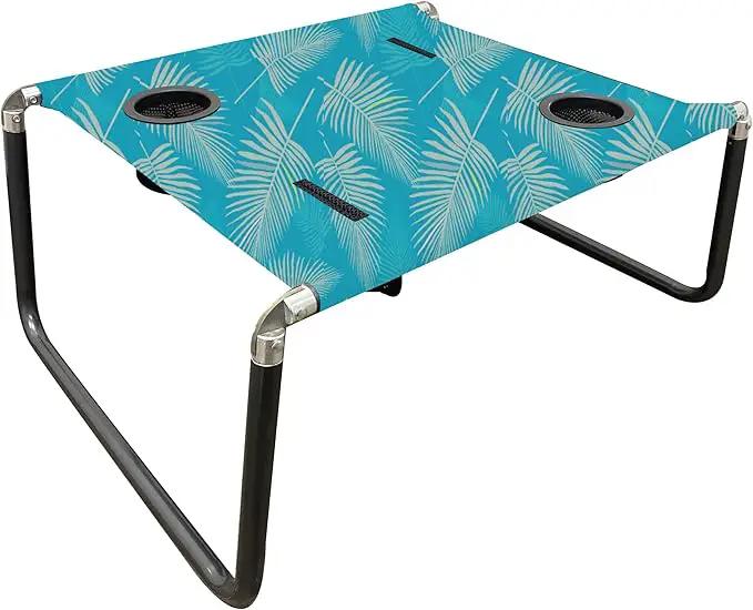 Neso Portable Beach Table with Cup Holders, Cell Phone Pockets, Lightweight for Picnics and Parks (Aqua Fronds) by GreenHaven Gardens