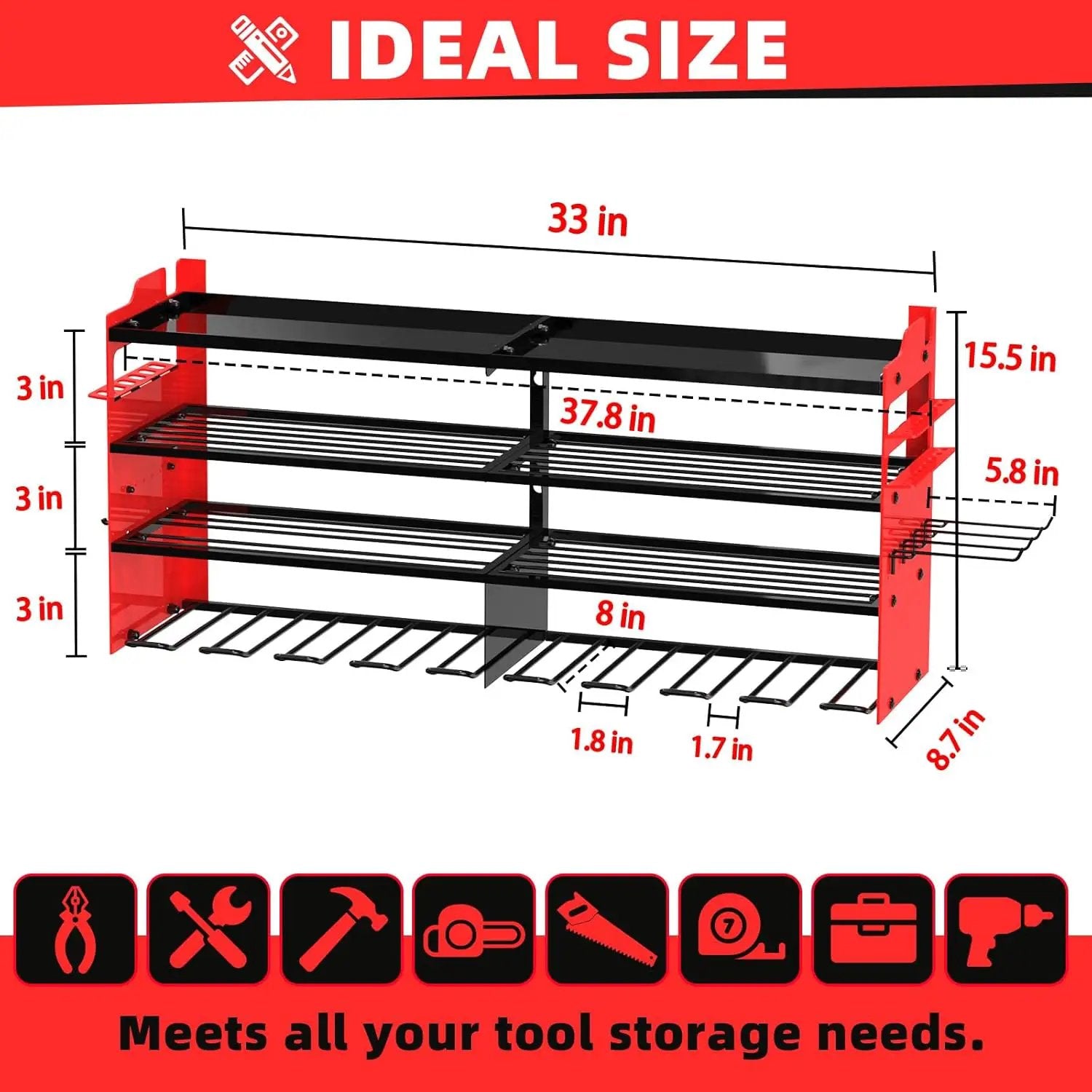 Power Tool Organizer Wall Mount with 8-Drill Holders-400Lbs Load Heavy Duty Metal 4-Layers Garage Storage & Organization Battery Tools Rack with Side Panels Utility Racks Workshop Gifts for Men by GreenHaven Gardens
