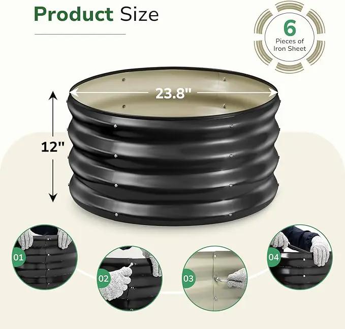 GreatBuddy 2x2x1 ft Round Galvanized Raised Bed, Easy-Assembly Raised Garden Bed with Anti-Cut Gloves & Tools, Rust-Proof Garden Bed for Outdoor, Vegetables, Herbs, Small Trees, Black by GreenHaven Gardens