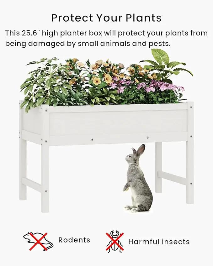 HDPE Raised Garden Bed with Legs, Outdoor Weather-Resistant Elevated Planter Box Stand for Seeds, Herbs, Flowers, Vegetables (White) by GreenHaven Gardens