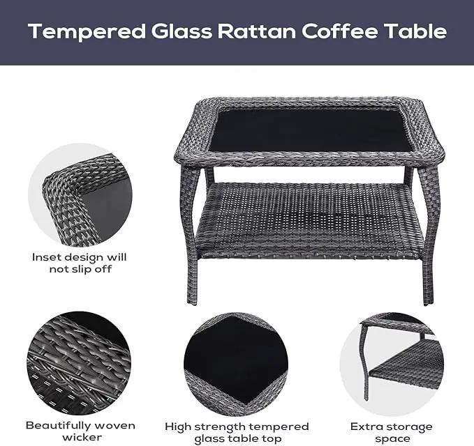 Outdoor Furniture Sectional Sofa L Shaped Couch - Patio Wicker Set with 2 Swivel Glider Chairs, 5 Piece Rattan Patio Conversation Sets with Gray Cushion for Deck Backyard Sunroom by GreenHaven Gardens